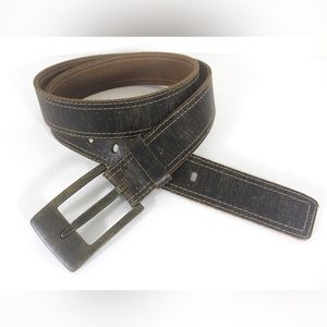 Distressed Black Gray Leather Belt Buffalo Made in Canada 35” - 39” Large unisex